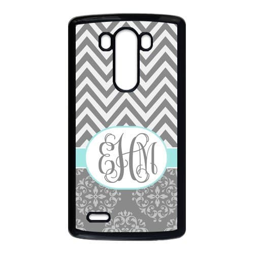 Gray Chevron Zigzags &amp; Vintage European Pattern Damask Print Style Monogram Or Name Personalized Custom Best Plastic Case for LG G3 ,Black or White for Choice