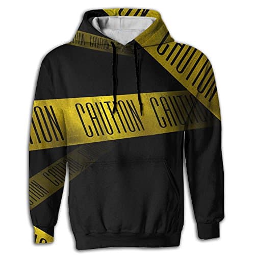 EURJFHSA Caution Tape Men Hip Hop Lightweight Long Sleeve Gymnast Pullover Hoodie Hooded Sweatshirt For Men