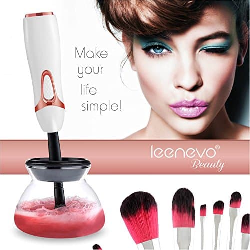 Electric Makeup Brush Cleaner and Dryer Kit – Proffesional Rotating Automatic Spinning Machine by Leenevo, Deeply Cleans and Dries your Cosmetic Brushes in Seconds. Improve Your Makeup Experience!