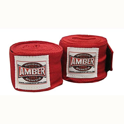 Amber Fight Gear Semi Elastic Professional 180" Hand Wraps with Hook and Loop Closure for Boxing Kickboxing Muay Thai MMA for Men and Women – 1 Pair (Red)