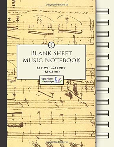 Blank Sheet Music Notebook: Music Manuscript Paper / White Marble Blank Sheet Music / Notebook for Musicians / Staff Paper / Composition Books Gifts ... * Large * 12 Stave * 102 pages *