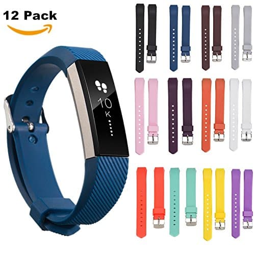 AumoTo Fitbit Alta Bands, 12 PCS Silicone Wristband Replacement Accessory Watch Band with Adjustable Metal Buckle for Fitbit Alta 2016 and Fitbit Alta HR 2017 Fitness Tracker (12 Pack, Small)