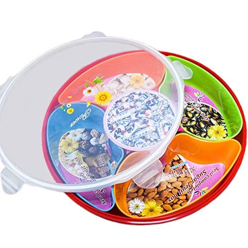 Snack Serving Tray,Yoocool Multi Section Sectional Sealed Snack Serving Platter Set with Airtight Lid for Candies,Nuts,Dried Fruits,Appetizer,Condiment,Seasoning