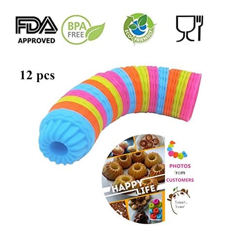 TeemoJiang Muffin Cups Silicone Cupcake Bakeware Cake Molds,Mini Bundt Cake Pans Pudding Jello Molds Reusable Silicone Cake Molds 12pcs/Set (Color Random)