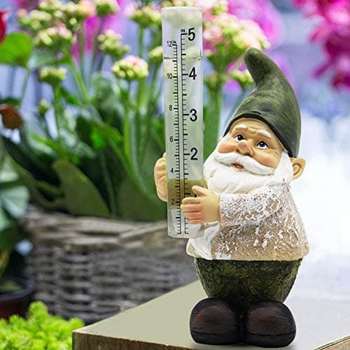 Rain Gauges Outdoor Gnome Figurine Bits and Pieces Hand Painted Water Gauge for Rain in Patio Lawn Yard Garden Decor Rain Resistant Polyresin Statue Little Gnome