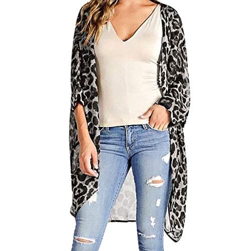 Chiffon Shawl Leopard Print Kimono Cardigan Top Cover Up Blouse Beachwear Women
