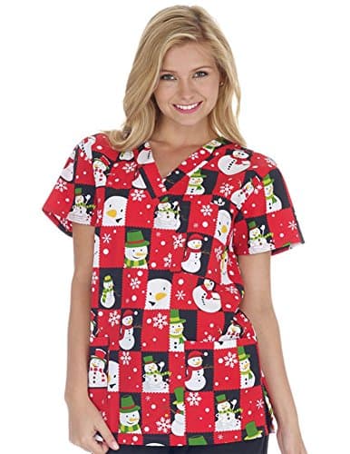 Ladies 3 Pocket V-Neck Scrub Top, Snow Peaking, 9904-1289