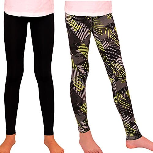 Syleia Girls' Full-Length High Waist Leggings, Pack of 2 (Medium)