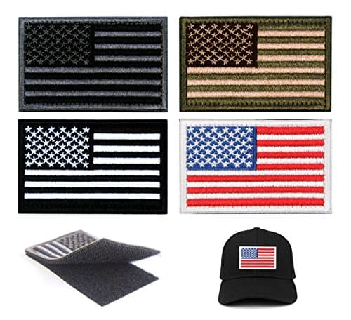 Tactical Velcro Patches of USA US American Flag, with Hook and Loop for Backpacks Caps Hats Jackets Pants, Military Army Uniform Emblems, Size 3x2 inches Pack of 4