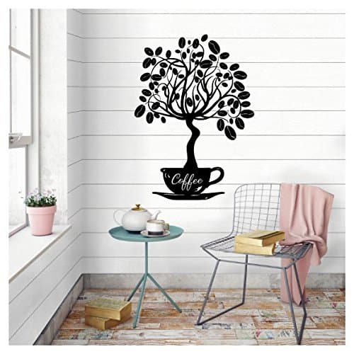 Coffee Bean Tree with Cup Mug Vinyl Wall Words Decal Sticker Graphic
