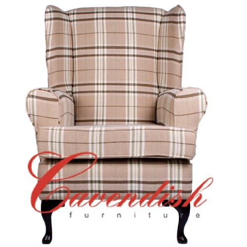 Cavendish Furniture Balmoral Deep Orthopedic Chair in Beige Tartan 21" (19" Seat Height), Multi-Colour
