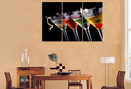 3 Piece Cocktail Canvas Art Modern Abstract Unframed Oil Paintings on Canvas Wine Glasses Pictures Wall Art for Home Decoration