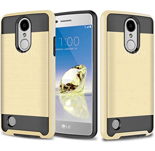 LG Aristo Case, LG Phoenix 3 Case, LG K8 2017 Case, LG Fortune Case, JATEN Hybrid Dual Layer [Slim Fit] Smooth Hard Cover with TPU Skin Case + HD Screen Protector (Gold/Black)