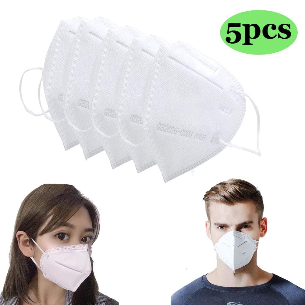Maschera KN95 GB2626-2006 Maschera KN95 autoprotetta Orecchio appeso Maschera anti inquinamento atmosferico PM2.5 Maschera respiratore adatta per esterni Indoor,Confezione da 5 pezzi