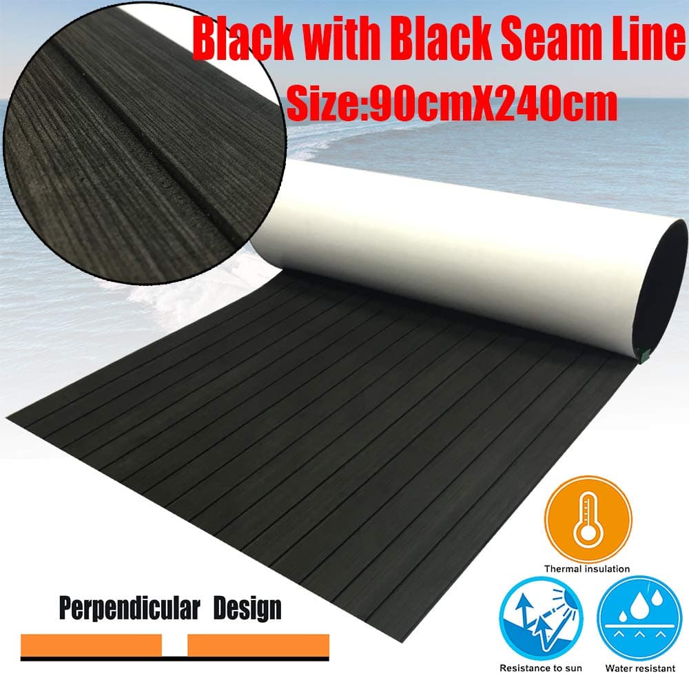 CHURERSHINING EVA Faux Teak Decking Sheet for Boat Yacht Marine Flooring Mat Non-Slip Mat Self-Adhesive Carpet 35.4" x94.5“ Light Brown/Grey …