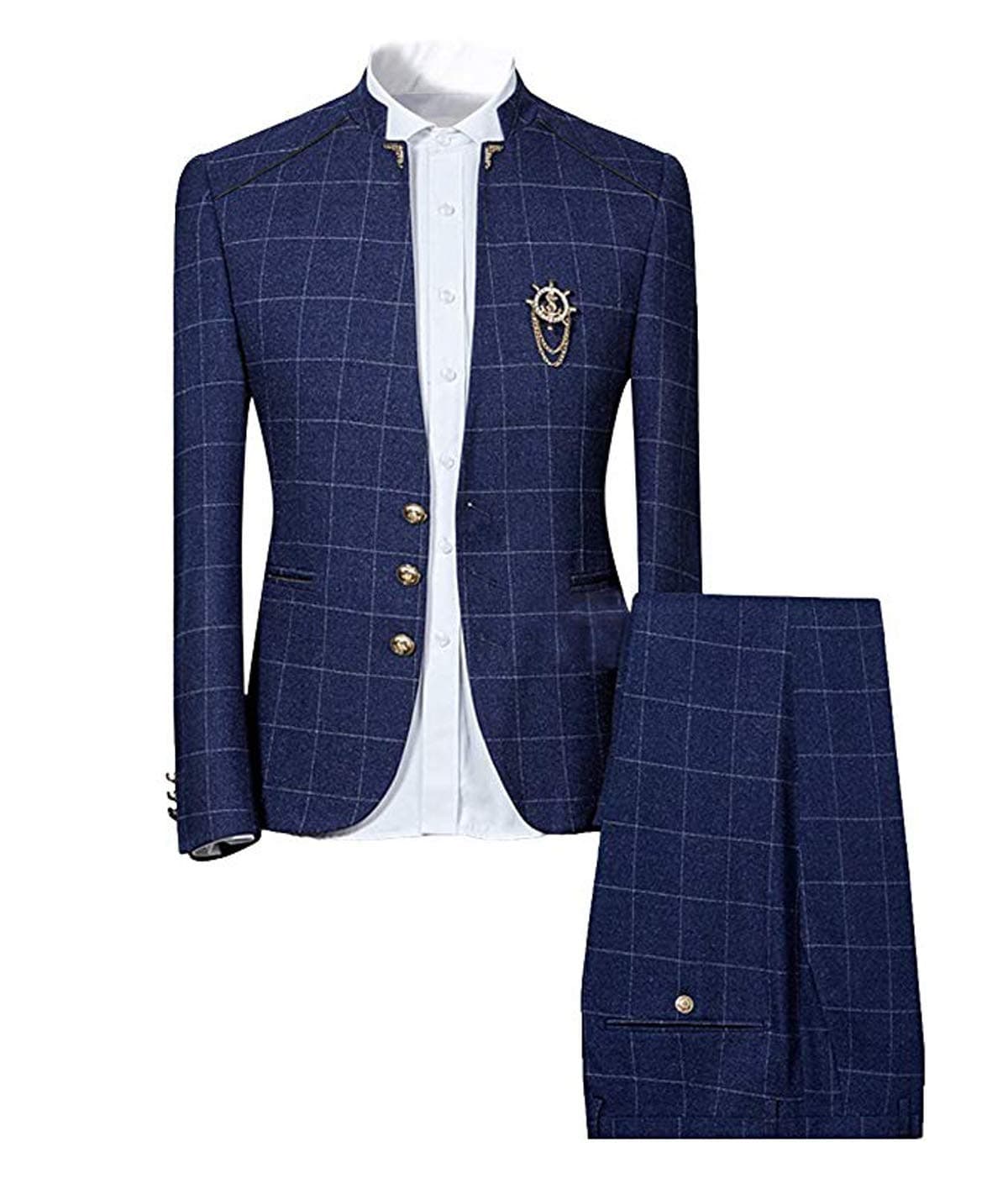 Mens Suits 2 Piece Tweed Suit Slim Fit Checked Vintage Blazer Jacket Formal Business Suit Trousers