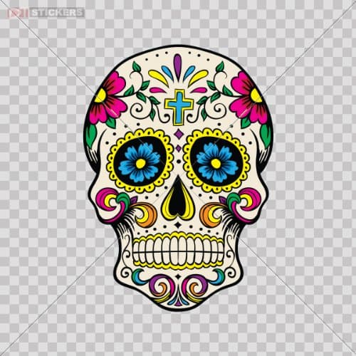 Decals Vinyl Sticker Day Of The Dead Rockabilly Colorful Skull Car Window Wall Art Decor Doors Helmet Truck Motorcycle Note Book Size: 5 X 3.6 Inches Vinyl color print
