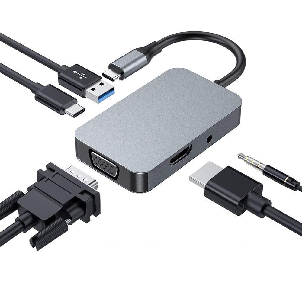 USB C Hub, Type C 5 in 1 Hub Adapter, USB 3.0, Aduio Jack, 1080P VGA, 4K HDMI, USB-C Power Delivery, Aluminum Adapter Compatible with MacBook Pro 2016/2017/2018 and More USB-C Devices (Space grey)