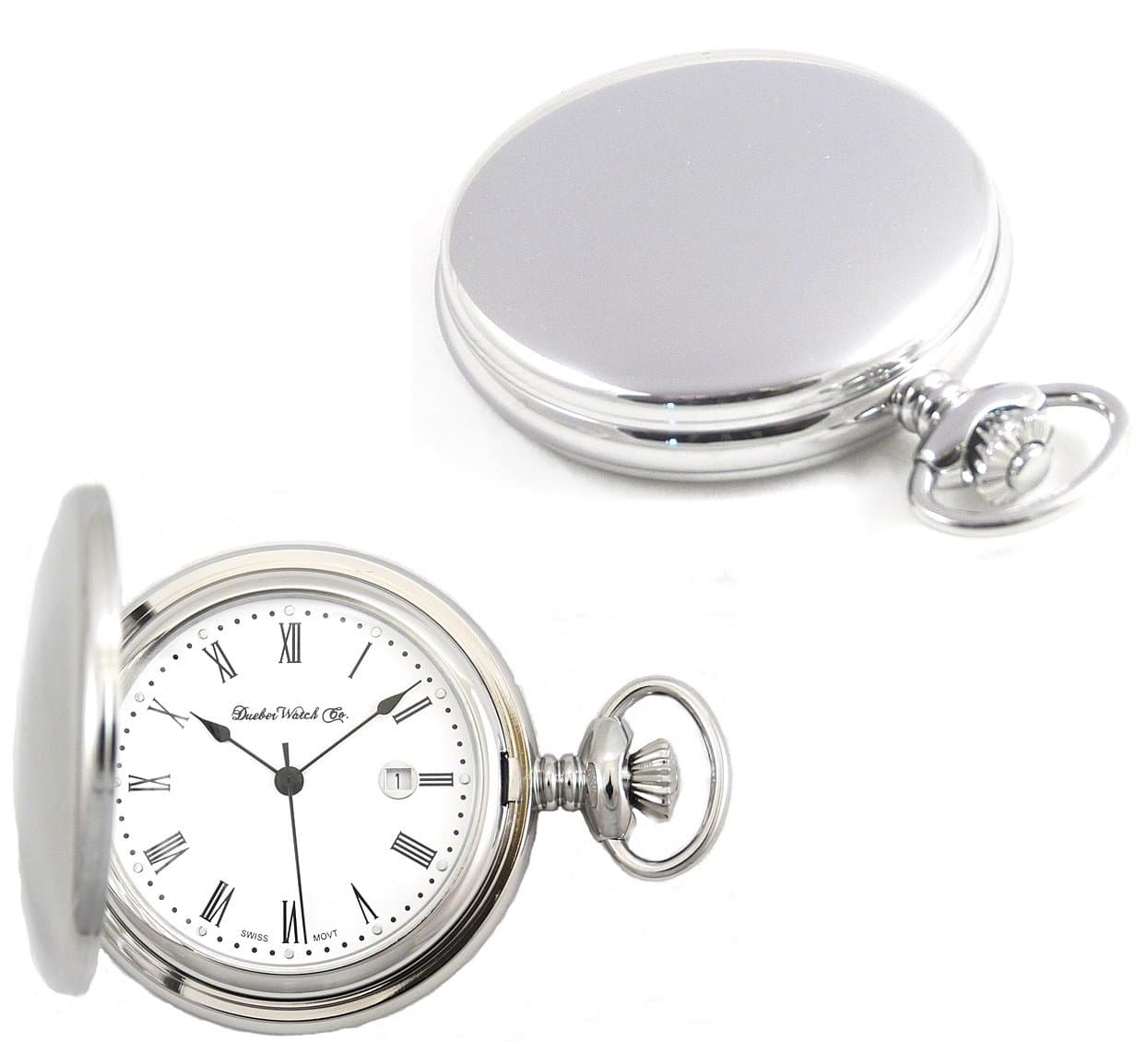 Steel Hunting Case Pocket Watch with Swiss Movement, Roman Numerals