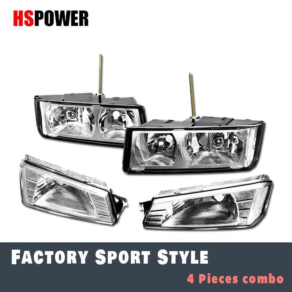 HS Power Headlights Compatiable with Chevy Avalanche 02-06 | Chrome Clear Housing with Signal Corner Lamps