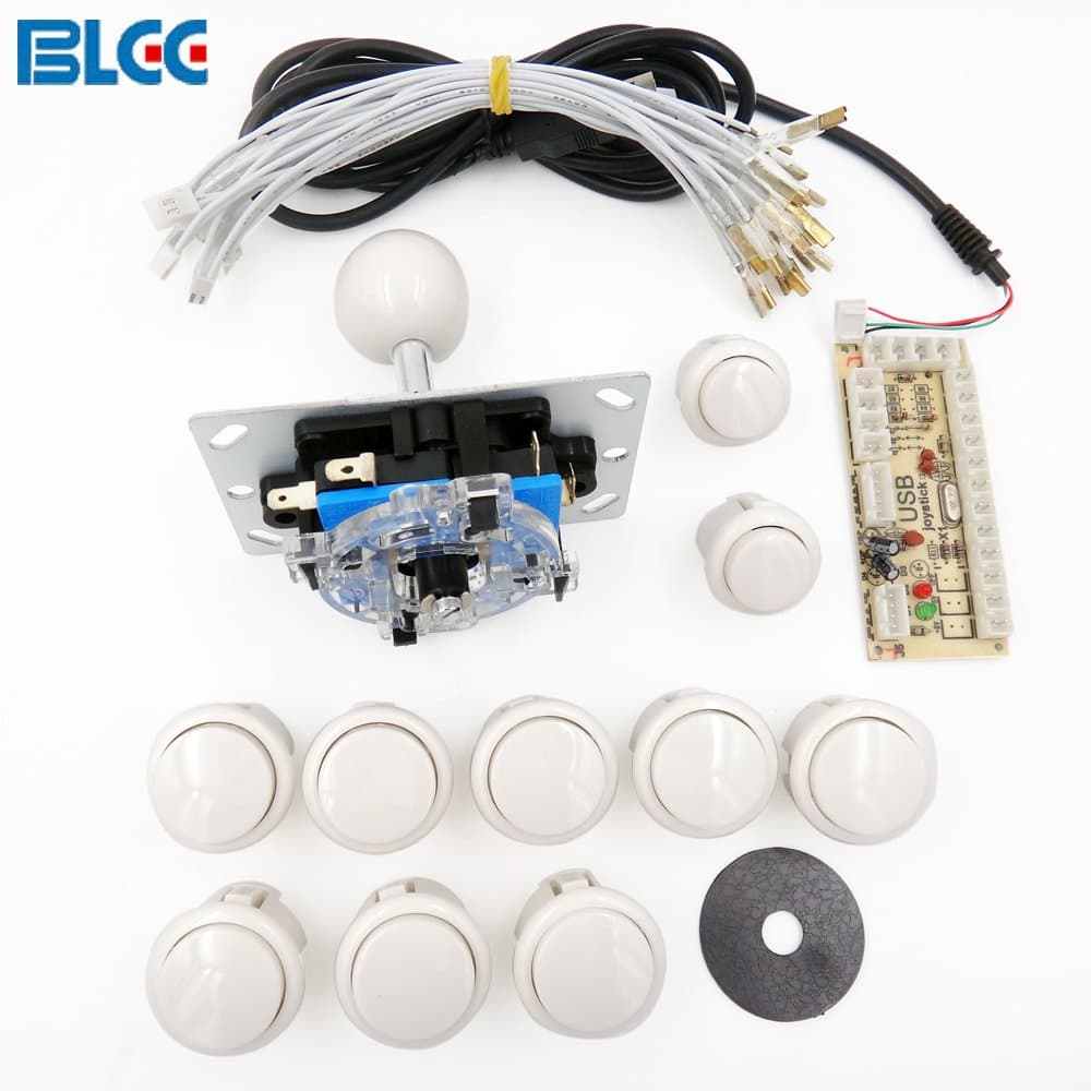 BLEE Arcade Controller Joystick Buttons Replacement Parts with Zero Delay USB Encoder for PC 8 Way Joystick Arcade Button DIY (White Kit)