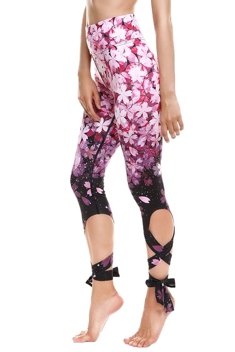 Abby Berny Womens Digital Print Bandage Tie Workout Capri Leggings Tights