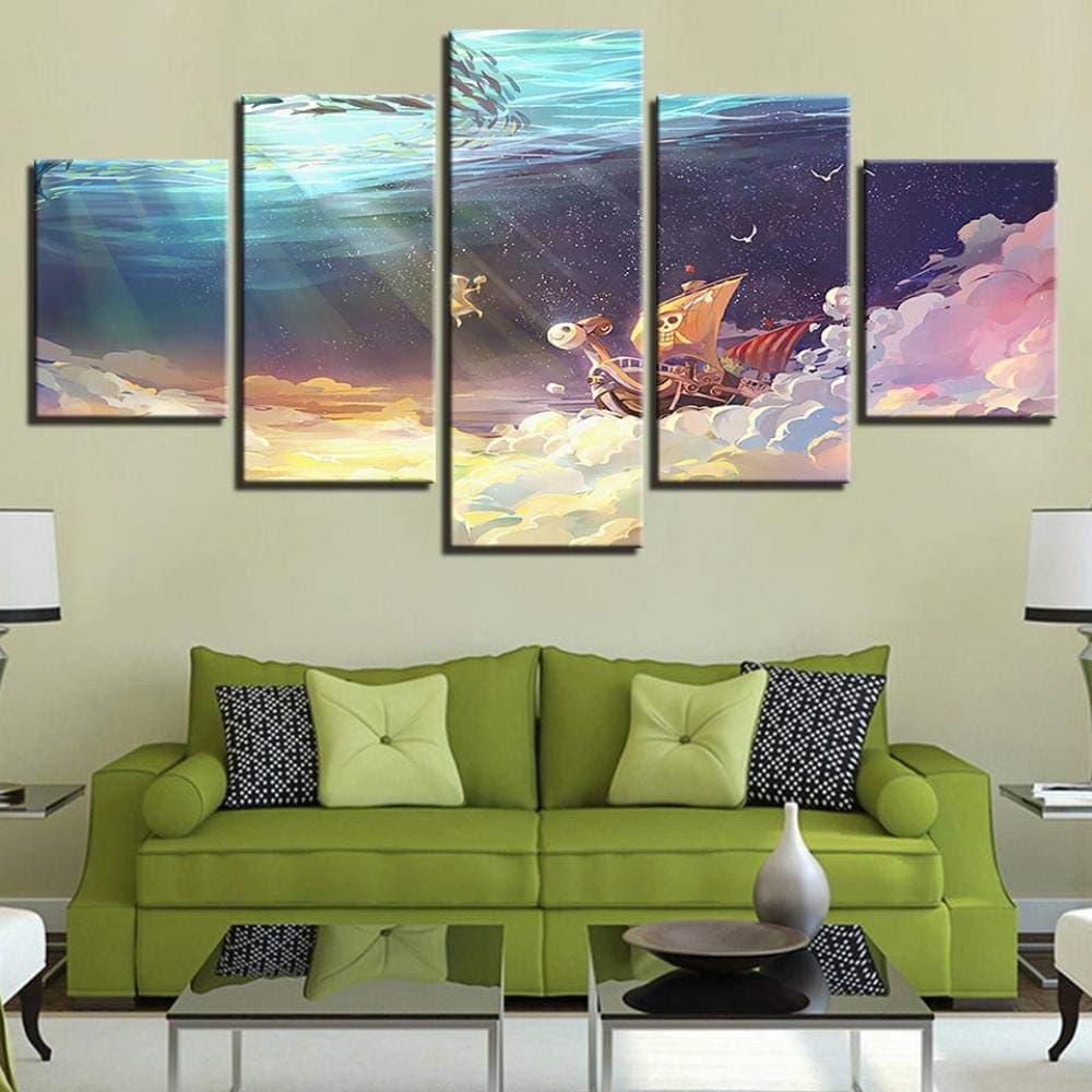 Prints on Canvas One Piece Anime Painting 5 Pieces Wall Art Modern Canvas Modular Picture Home Decoration Poster With Frame (Size 2)