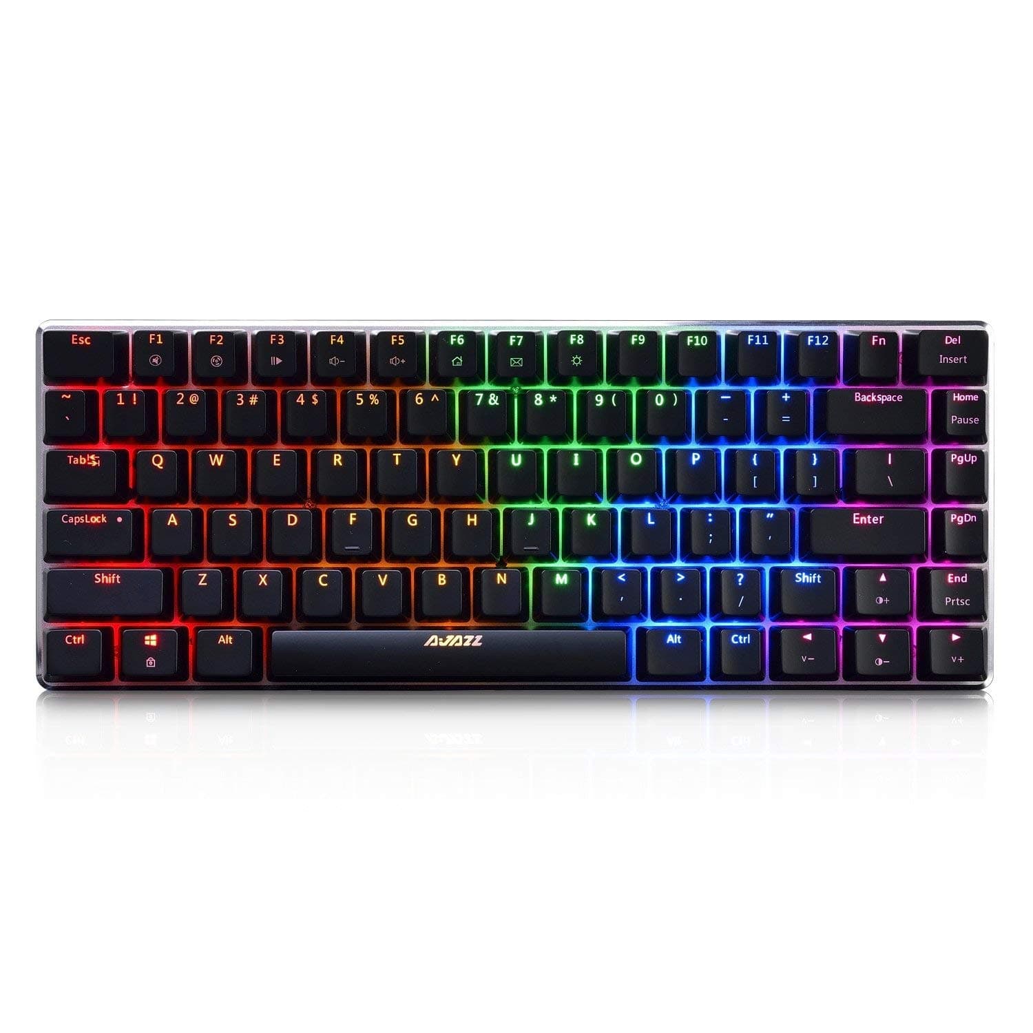 HELLOLAND Ajazz AK33 Geek RGB Mechanical Keyboard, 82 Keys Layout, Blue Switches, LED Backlit, Aluminum Portable Wired Gaming Keyboard, Pluggable Cable, for Games Work and Daily Use, Black