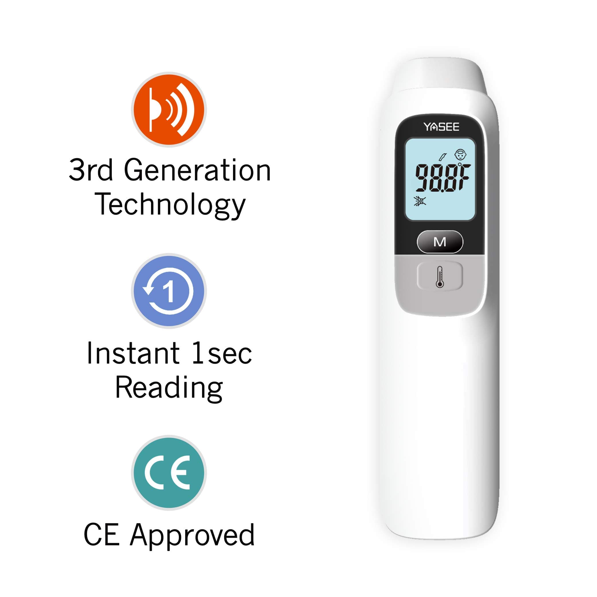 Yasee by HealthSense Non-Contact Digital Infrared Thermometer for Covid-19, Babies & Adults with 1 Sec Fast Reading, Fever Indicator with Object Temperature Mode