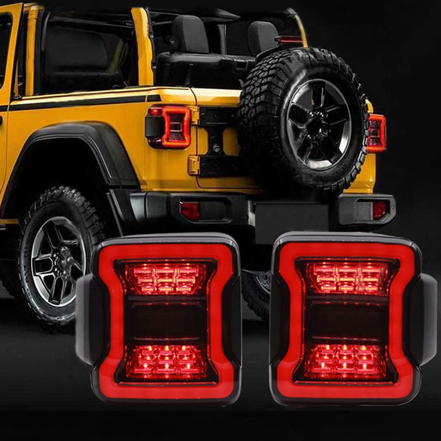 Omotor JL Smoke Lens LED Tail Lights w/Red Brake Rear Light, Turn Signal & Back Up Light for 2018-2019 Jeep Wrangler JL JLU port Rubicon Sahara (Pair)