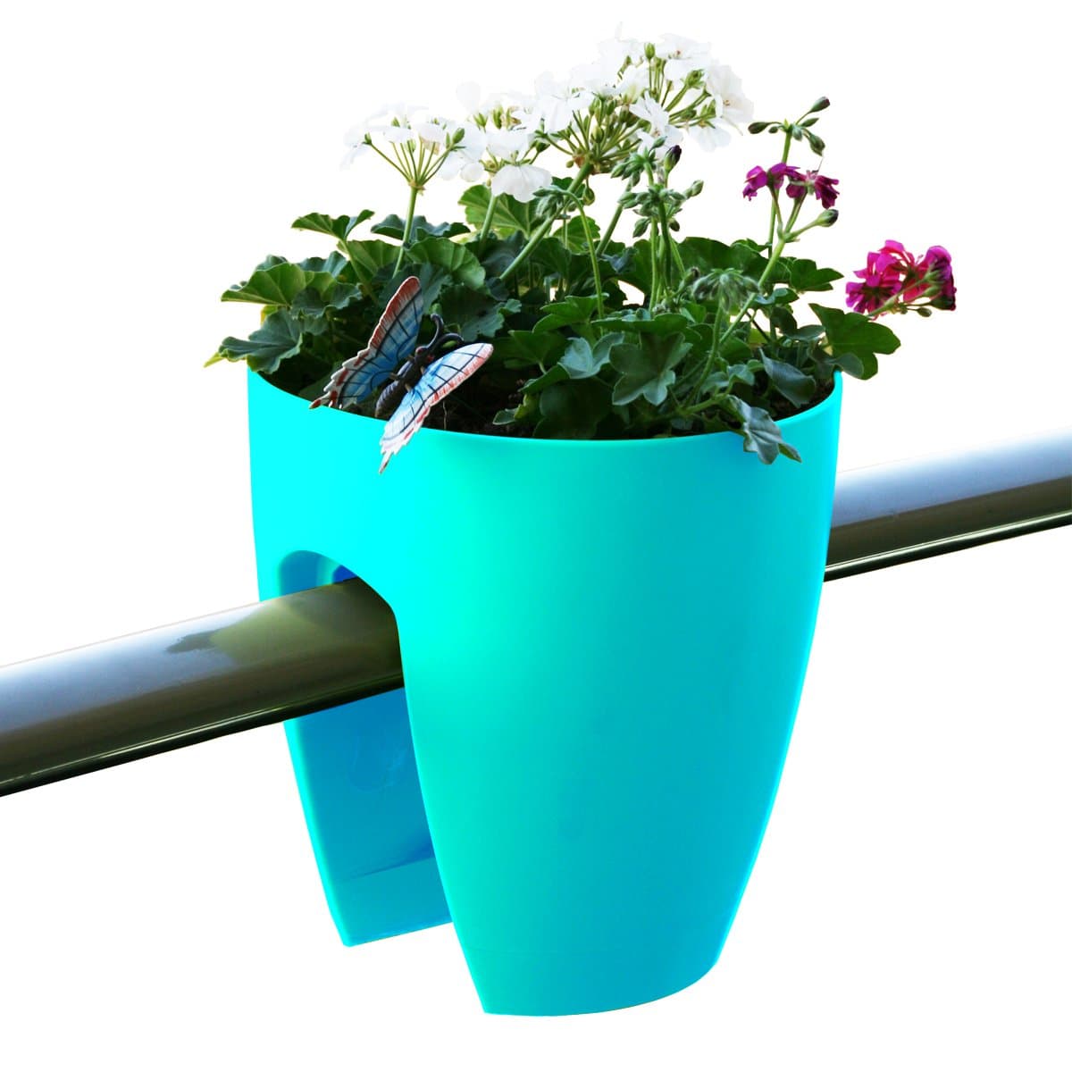 Greenbo Deck Rail Planter Box with Drainage trays, round 12-Inch, Color Turquoise