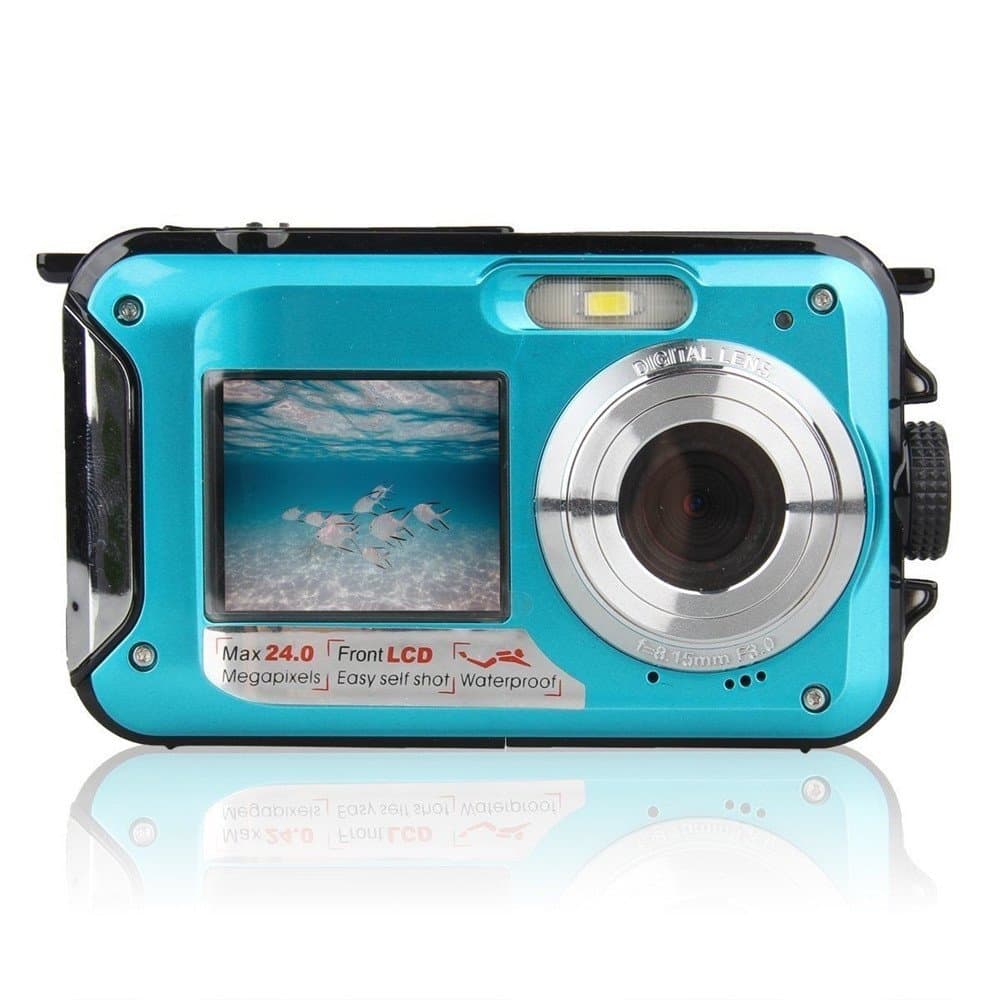 Uphig Double Screen HD 1080P 24MP 16x Zoom Waterproof Dive Underwater Digital CMOS Camera Video Camcorder Camera Blue (US STOCK)