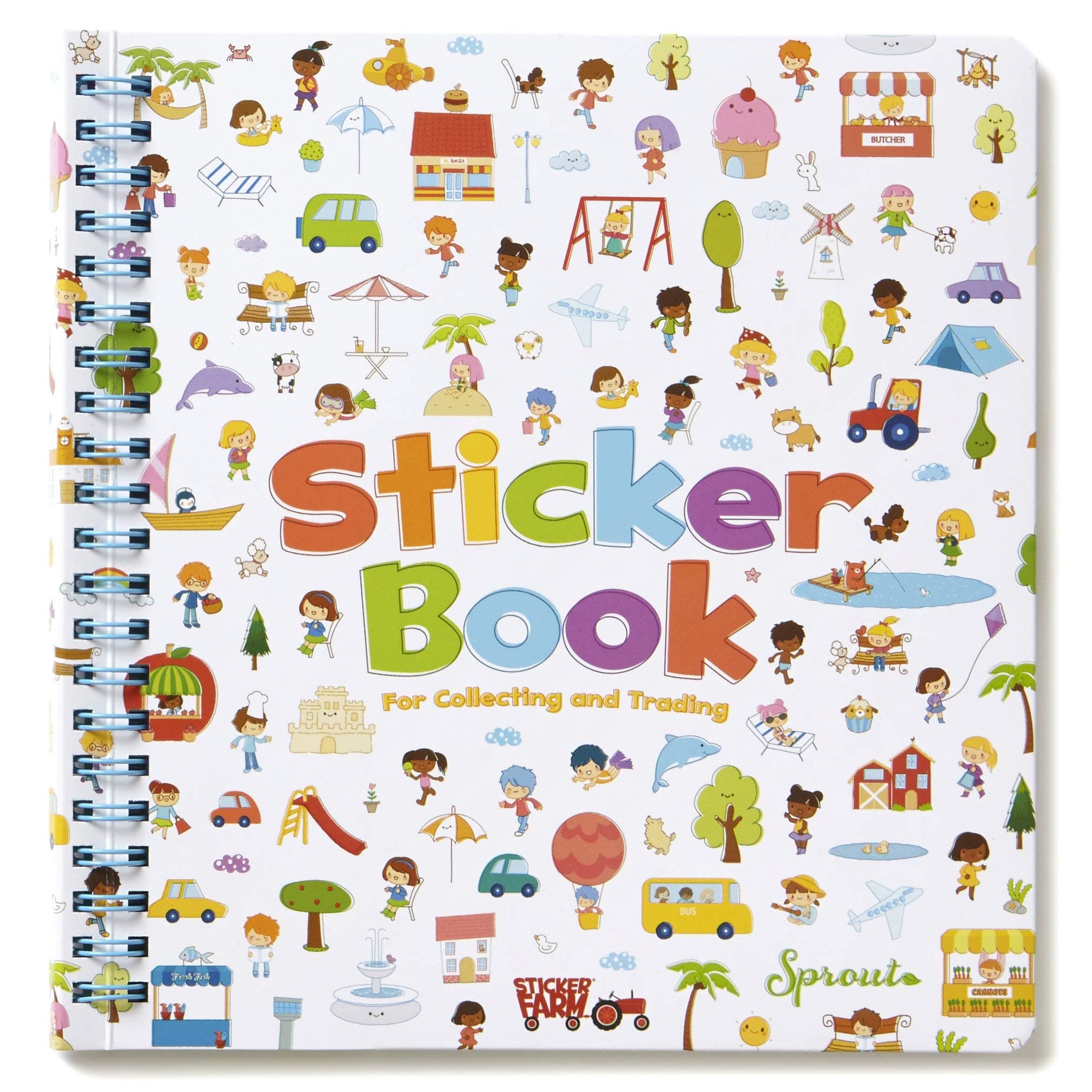 Sticker Farm Happy Day Series Travel-Size Reusable Sticker Book for Collecting Stickers, Small Starter Activity Sticker Album with 40 Reusable Puffy Stickers