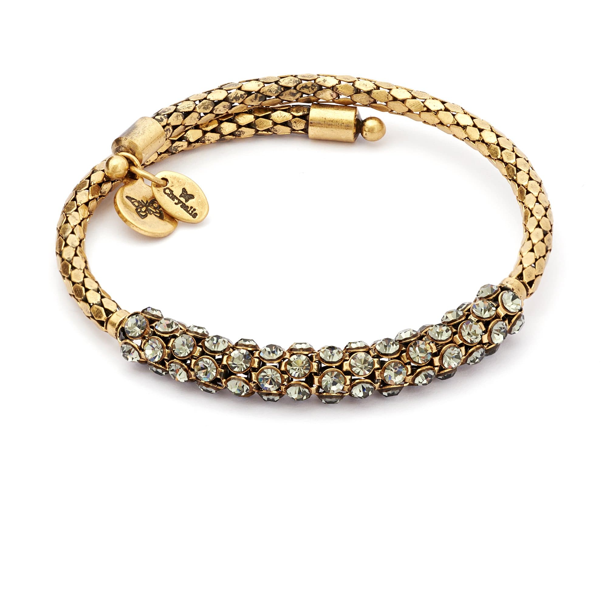 Boho Layering Adjustable Crystal Solid Wrap Bangle Bracelet for Women, 14K Yellow Gold Plated