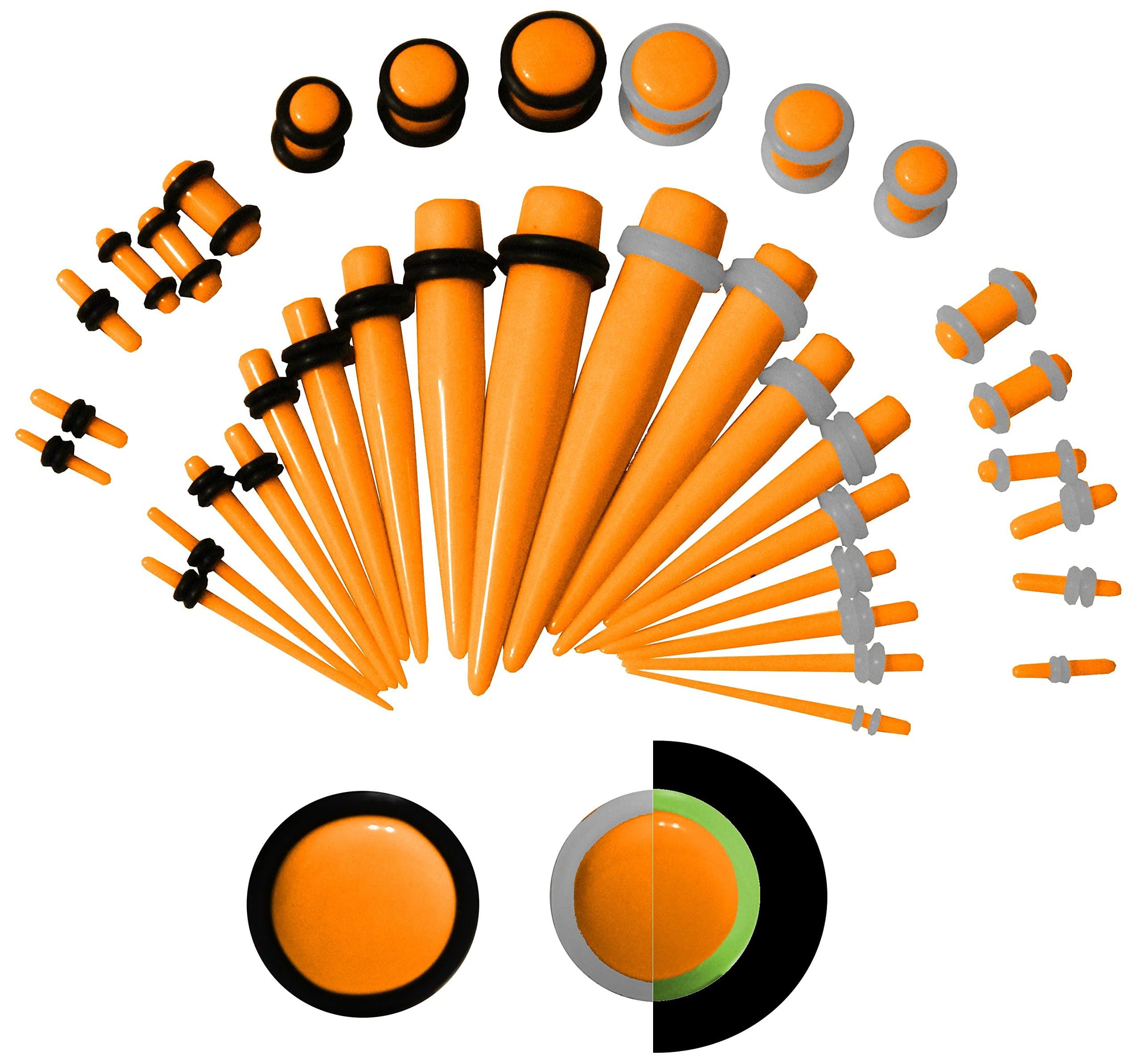 KingNQueen - 36 pc Set - Best Ear Stretching Tapers and Plugs Starter Kit – Colors