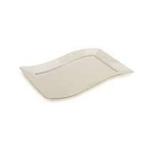 Pack of 10 - Elegant China-Like Reusable Plastic Wavy Rectangular Serving Plates/Small Trays/Dinner Plates - 6.5 x 10.5 inch (16 x 25 cm) - Bone/Ivory