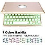7 Colors LED Backlit bluetooth Wireless Keyboard Case Smart Case (iPad Mini 4, Gold)