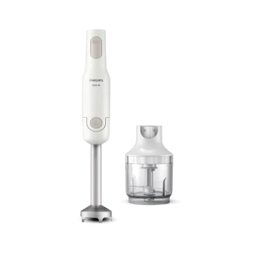 Philips Hand Blender HL1600/02-650 Watt Powerful Motor, Compact Chopper, Detachable Steel Rod, Single Button Release, 2 Year Warranty, White & Brown
