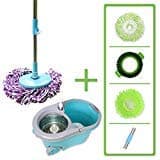 Super Spinner Wet Mop and Bucket with 2 Microfiber Mop Heads, 1 Scrub Brush and 1 Chenille Mop Head | Washable, Reusable | Wet or Dry Cleaning Kitchen, Bathroom, Hardwood Floors