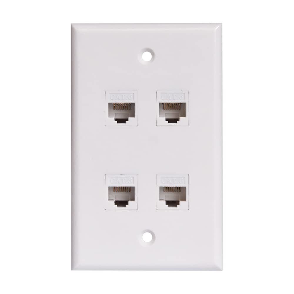 BUPLDET 4 Port CAT6 Ethernet Wall Plate Female to Female - Single Gang Cat 6 RJ45 Keystone Jack Pass Through Cover plate - White