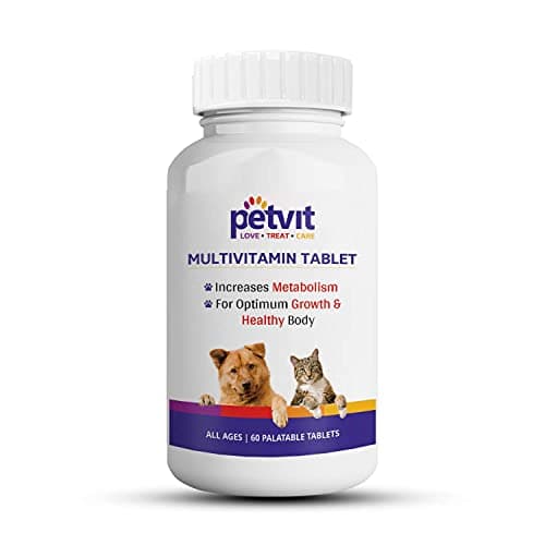 Petvit Multivitamin & Multimineral with 18 Ingredients Supplement for Skin-Coat, Joint, Digestion, Heart & Immunity for Dogs & Cats - 60 Palatable Chewable Tablets | for All Age Group