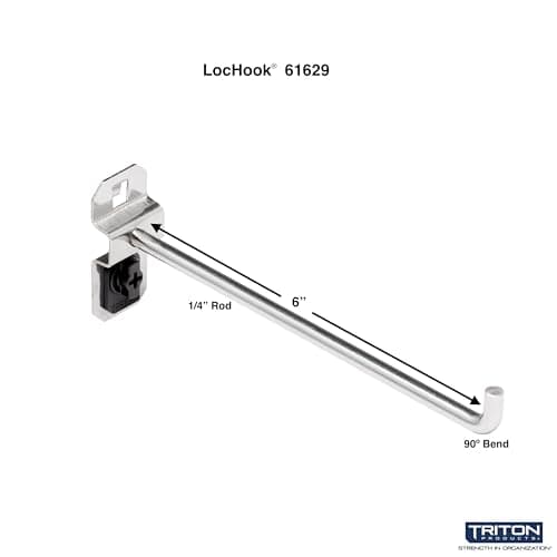 Triton Products 61629 Stainless Steel LocHook 6-Inch Single Rod 90-Degree Bend 1/4-Inch Dia, Pegboard Hook for Stainless Steel LocBoard, 3-Pack, Silver