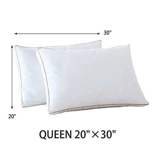 Set of 2 Bed Pillows for Sleeping with 100% Cotton Fabric Cover-Goose Duck Down Feather Filling-Hotel Collection Fluffy Pillows-Set of Two Queen Size