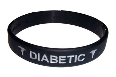 Diabetic Medical ID Wristband Black with Silver Color Fill Medium
