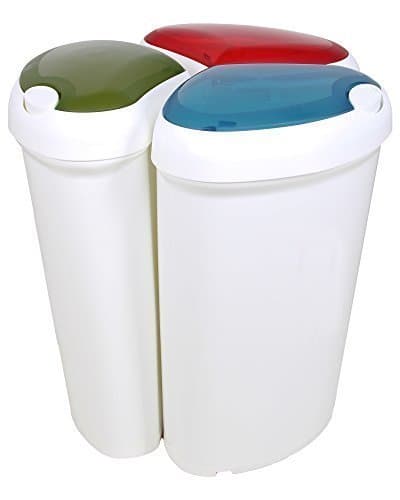 ONDIS24 Lotus Set of 3 90 Liter Red Blue Green Waste Bin Rubbish Bin with Push Opener