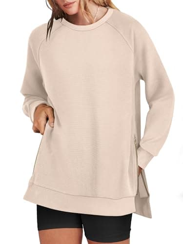 ANRABESS Women's Oversized Sweatshirts Crewneck Long Sleeve Tunic Pullover Shirts Side Zipper Hoodies 2026 Spring Clothes