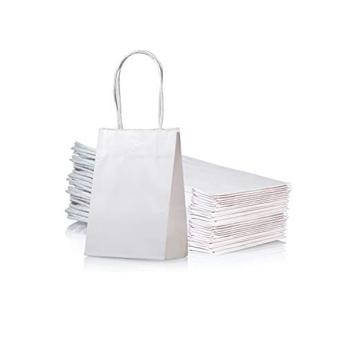 AWELL Mini Size White Paper Bag with Handle Party Favours Bag 6x4.5x2.5 inch for Wedding Birthday Baby Shower Recycled Bag, Pack of 24