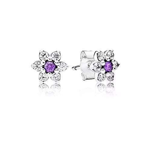 Stonebeads Forget Me Not Stud Earrings in 925 sterling silver with shimmering purple and clear stones.