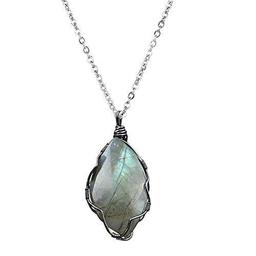 Handmade Wire Wrapped L-abradorite Necklace Healing Crystal Stone Free Form Gemstone Pendant