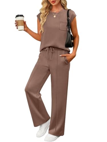 ANRABESS Women's Summer 2 Piece Outfits Casual Sleeveless Sweatsuits Matching Wide Leg Tracksuits Lounge Sets Fashion Clothes